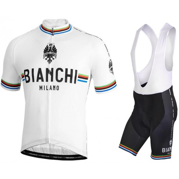BIANCHI MILANO New Pride white Fahrradbekleidung Radtrikot Satz Kurzarm+Kurz Trägerhose M617M