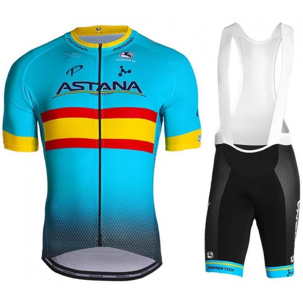 ASTANA PRO TEAM Spanish Champion 2019 Fahrradbekleidung Radtrikot Satz Kurzarm+Kurz Trägerhose 0QGKP