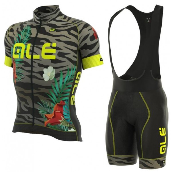 ALE PRR FLOWERS grijs Radbekleidung Radtrikot Kurzarm+Kurz Trägerhose JE3TX