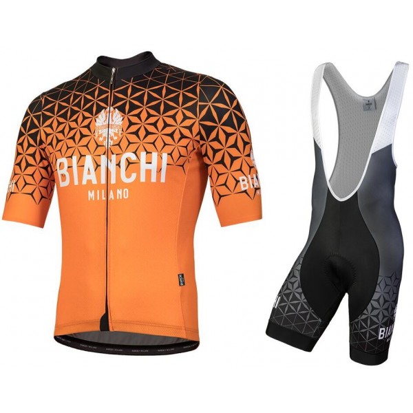 Bianchi Milano Conca orange Fahrradbekleidung Satz Fahrradtrikot Kurzarm Trikot und Kurz Trägerhose 3IA26