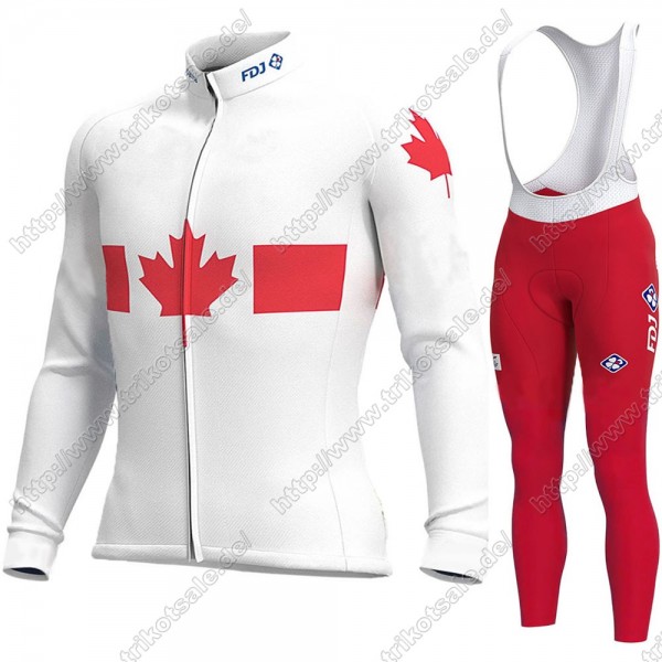 Canada FDJ 2021 Fahrradbekleidung Radtrikot Langarm+Lang Trägerhose LHPVA