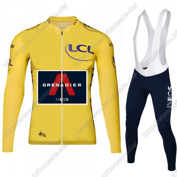 Team INEOS Grenadier Tour De France 2021 Herren Fahrradbekleidung Radtrikot Langarm+Lang Trägerhose Yellow ZELZK