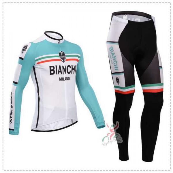 Bianchi 2014 Fahrradbekleidung Set Langarmtrikot+Lange Radhose weiß blau DYT3R