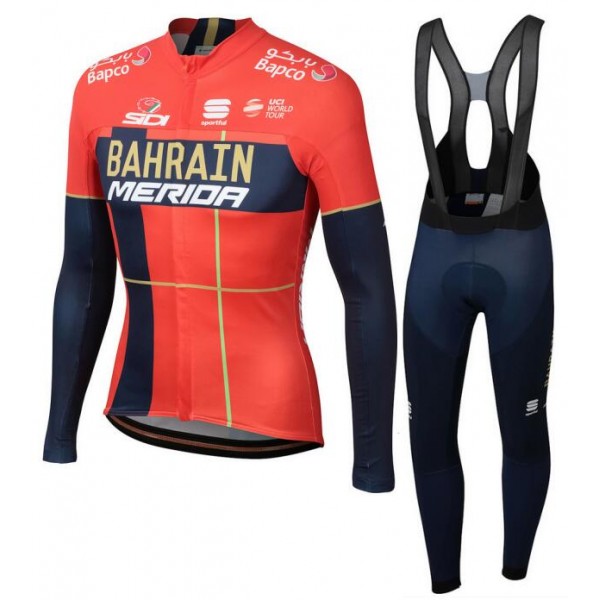 Team Bahrain Merida 2019 Fahrradbekleidung Set Langarmtrikot+Lange Trägerhose UQM9I